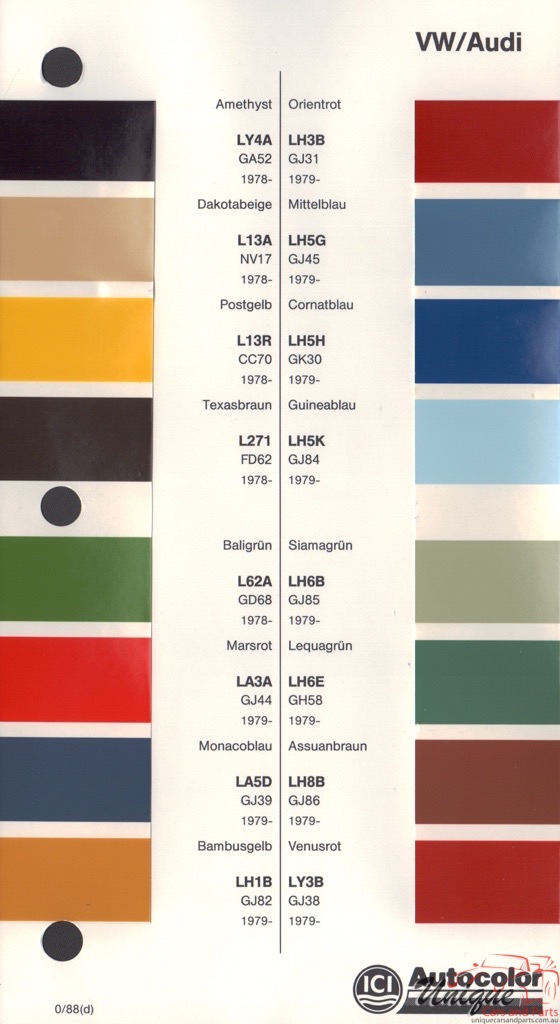1978 - 1981 Volkswagen Paint Charts Autocolor